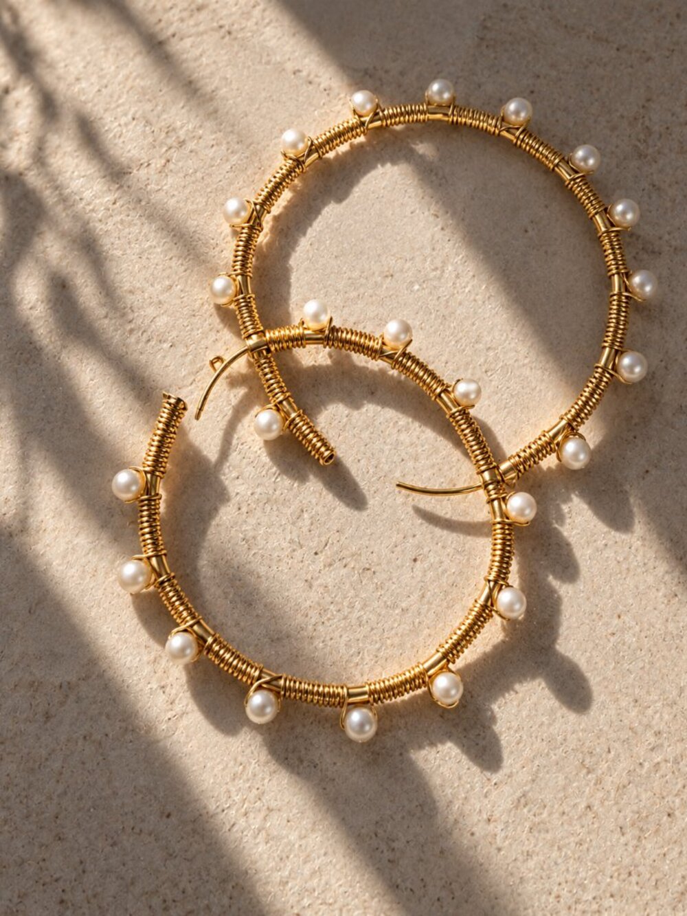 Colombian artistic Gold-Tone Hoop Earrings with Pearl Accents